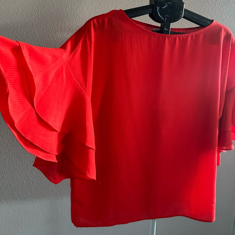 H&M Poppy Red Flutter Sleeve Top